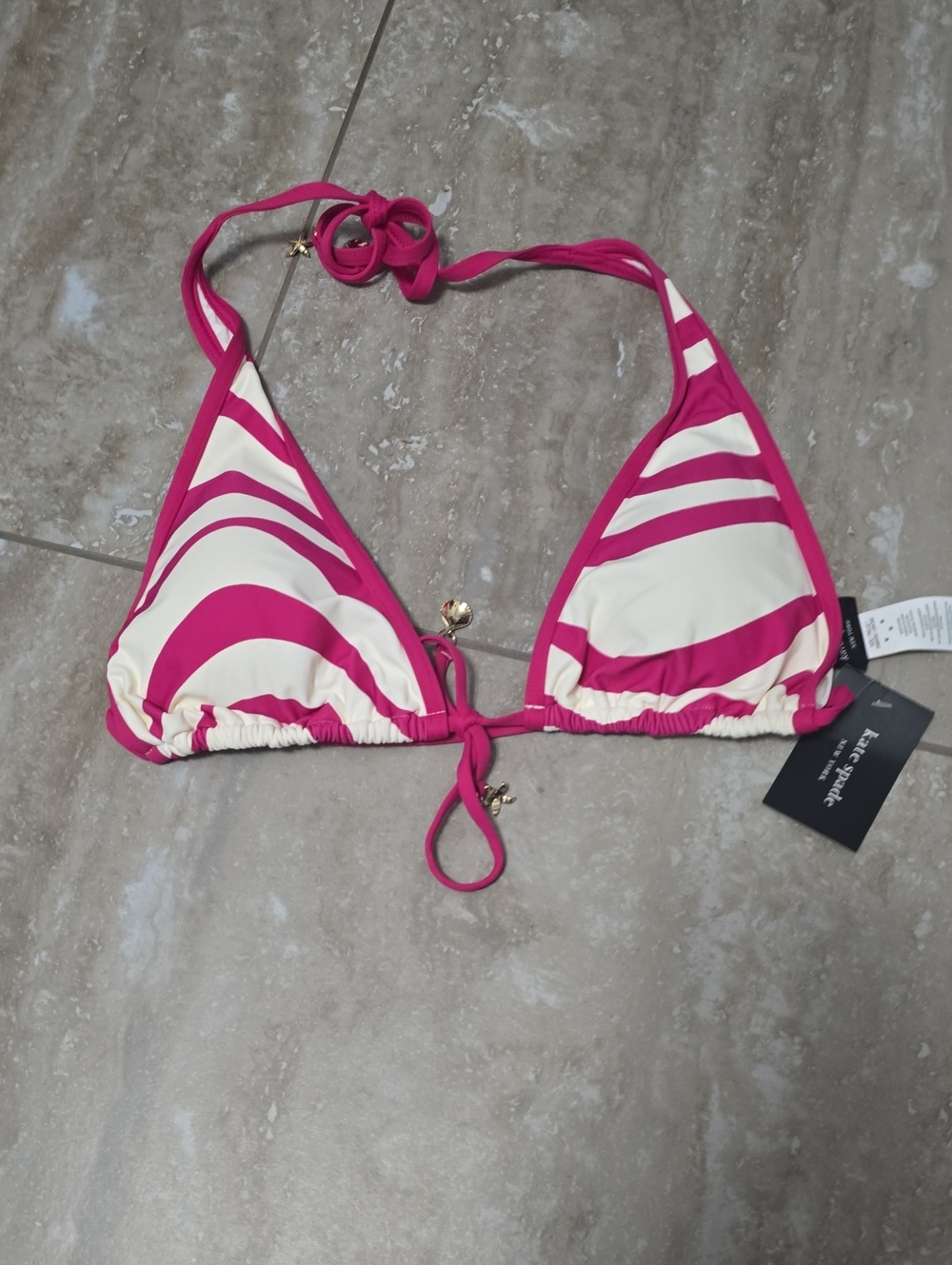 kate spade Pink & Creme Stripe Triangle Bikini Top Sz Med Nwt